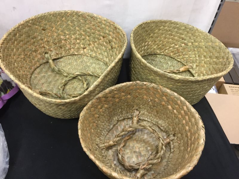 Photo 2 of Yesland woven seagrass belly basket for storage--set of 3 ideal plant pot