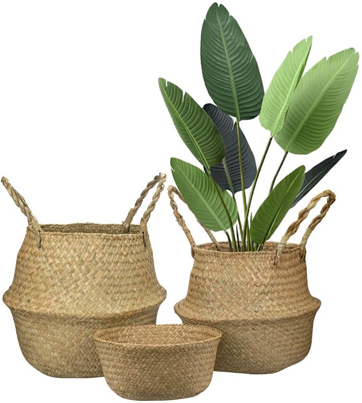 Photo 1 of Yesland woven seagrass belly basket for storage--set of 3 ideal plant pot