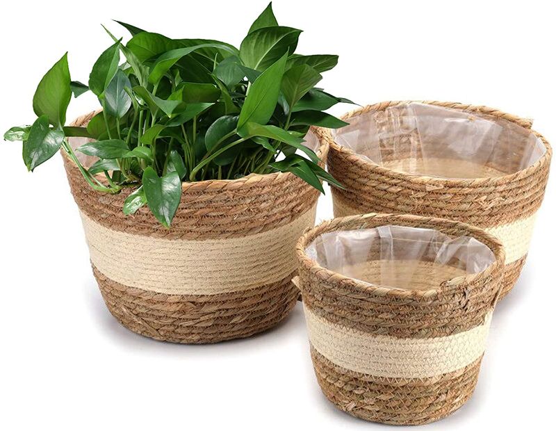 Photo 1 of yesland 3 pack seagrass planter basket,,1oinch beige flower pots cover & plant container