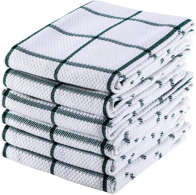 Photo 1 of Xin's Home Basketweave Check Kitchen Towel, 19x29 inches,Set of 6, 100% Cotton,Super Thick Absorbent Durable Dish Towel (Green)…
