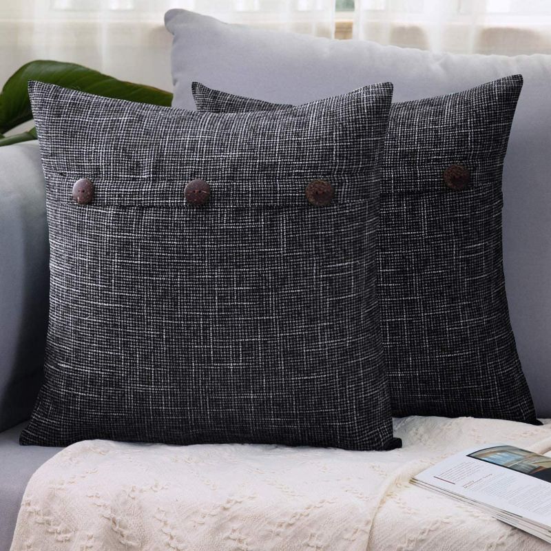 Photo 1 of LHKIS Throw Pillow Covers 18x18 Set of 2, Decorative Linen Farmhouse Pillow Cases for Couch Sofa,Vintage Cushion Cover with Triple Button, Dark Grey
