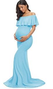 Photo 1 of Glampunch Women's Off Shoulder Maternity Dress Ruffles Elegant Slim Gowns Fit Maxi Photography Dress
L