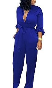 Photo 1 of  Women's Deep V Neck Long Sleeve One Piece Wide Leg Jumpsuit Romper
2XL