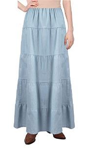 Photo 1 of Baby'O Women's Ankle Length Tiered Long Denim Prairie Skirt
S