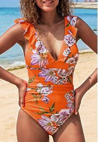 Photo 1 of CUPSHE Women's V Neck One Piece Swimsuit Ruffled Lace Up Monokini
M