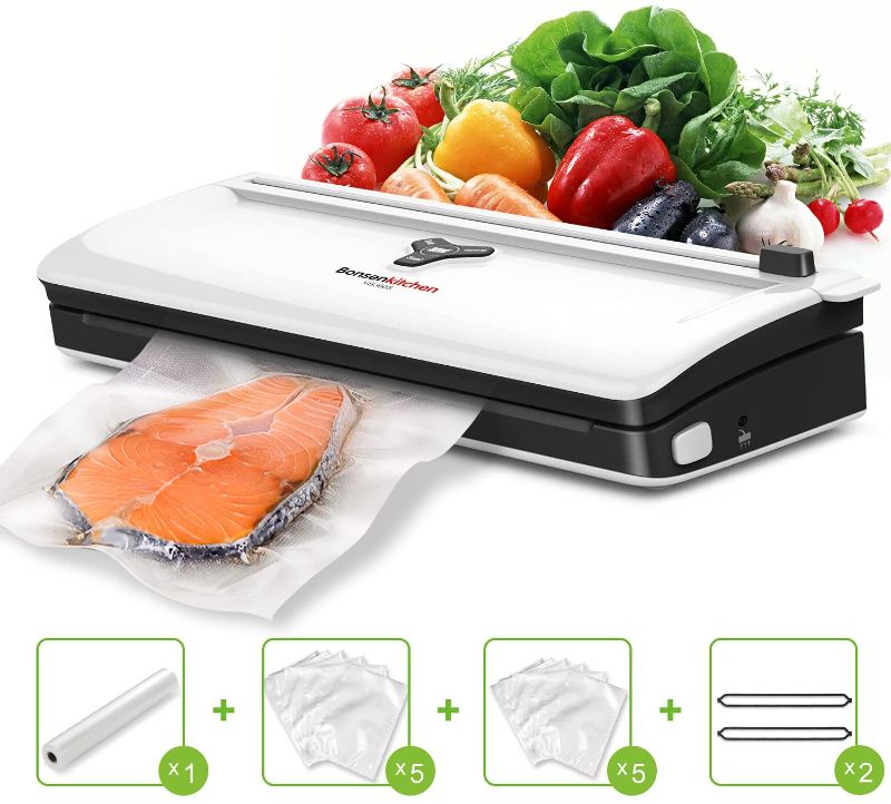 Photo 1 of Bonsenkitchen Vacuum Sealer, Automatic Food Saver Vacuum Sealer Machine for Food Preservation, Dry & Moist Food Modes, Easy to Clean, Built-in cutter, Compact Design Food Saver with Starter Kit
