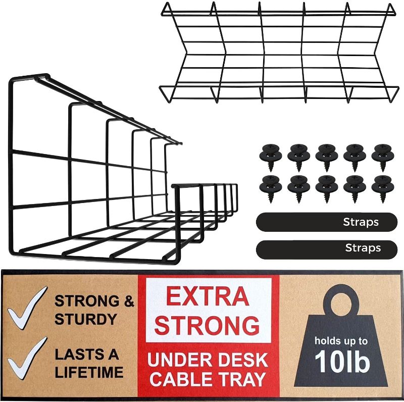 Photo 1 of Under Desk Cable Management Tray - Under Desk Cable Organizer for Wire Management. Super Sturdy Desk Cable Tray. Perfect Standing Desk Cable Management Rack (Black Wire Tray - Set of 2X 16'')
