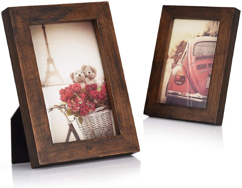 Photo 1 of 4x6 Picture Frames Photo Display for Tabletop or Wall Mount Solid Wood High Definition Glass Photo Frame Pack of 3 Walnut
