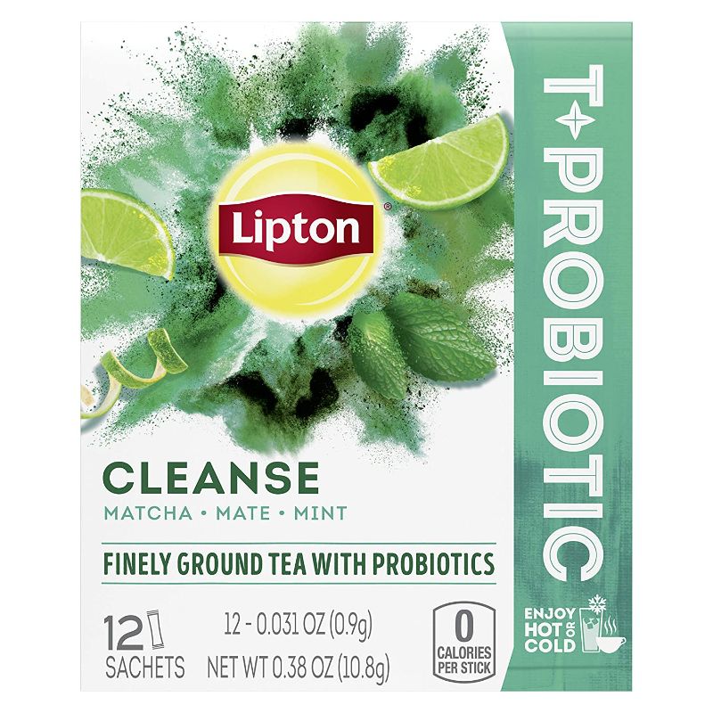 Photo 1 of  9 pack Lipton T+Probiotic Herbal Tea Sachets For a Hot or Iced Herbal Tea Beverage with Matcha Mate and Mint Cleanse Finely Ground Herbal Tea With Probiotics 0.38 oz 12 Servings
exp aug 1/2022