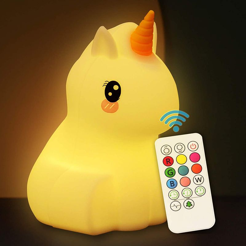 Photo 1 of  Night Light for Kids Soft Silicone Baby Nursery Night Light with Remote Control Children Bed Room Décor Decoration Teenage Toddler Boys Girls Birthday Gift (Unicorn)
