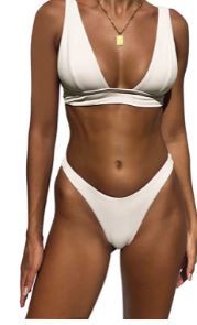 Photo 1 of Jeniulet Women's Bikini Set Sexy Solid Padded Brazilian Triangle Thong Bikini Adjustable Strap Two Piece Bathing Suits size M