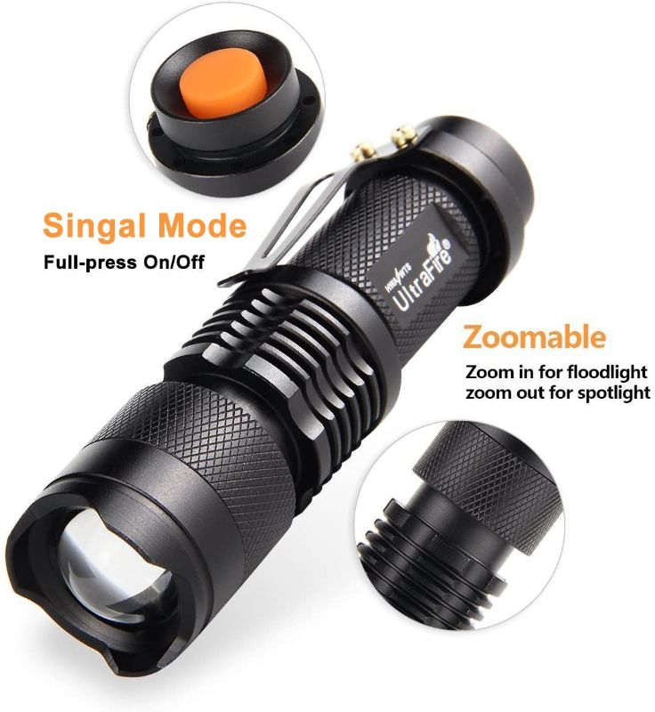 Photo 5 of 3 Pack Mini Flashlights Focus Adjustable SK68 Single Mode Tactical LED Flashlight,
