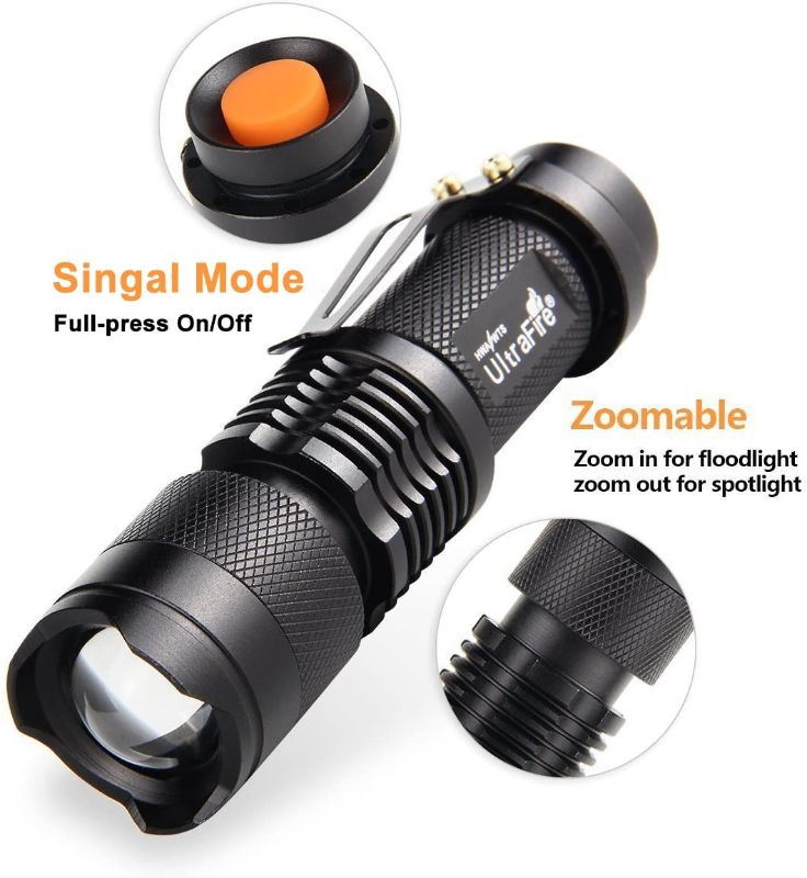 Photo 1 of 3 Pack Mini Flashlights Focus Adjustable SK68 Single Mode Tactical LED Flashlight,
