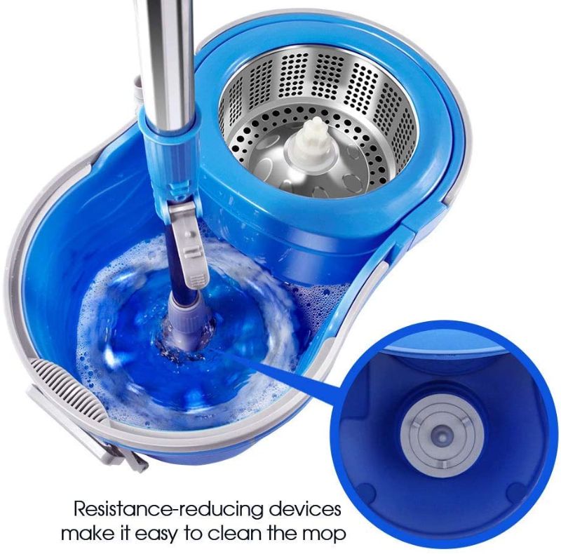 Photo 1 of 360 Spin Mop and Bucket System with 5 Reusable Microfiber Mop Heads and 1 Cleaning Brush Spining Mop Bucket Set with Wringer on Wheels and Collapsible Handle
