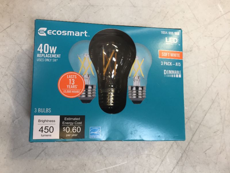 Photo 1 of 
EcoSmart 40W Equiv. A15 LED Vintage Filament Dimmable Bulbs In Soft White