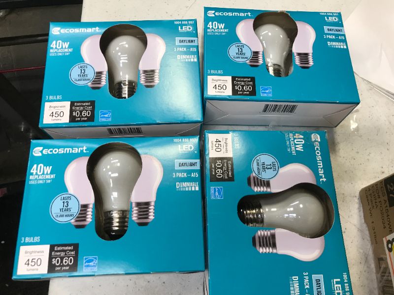 Photo 1 of 12PK Ecosmart 40 Watt Daylight LED A15 E26 Base Dimmable Light Bulb New--small

