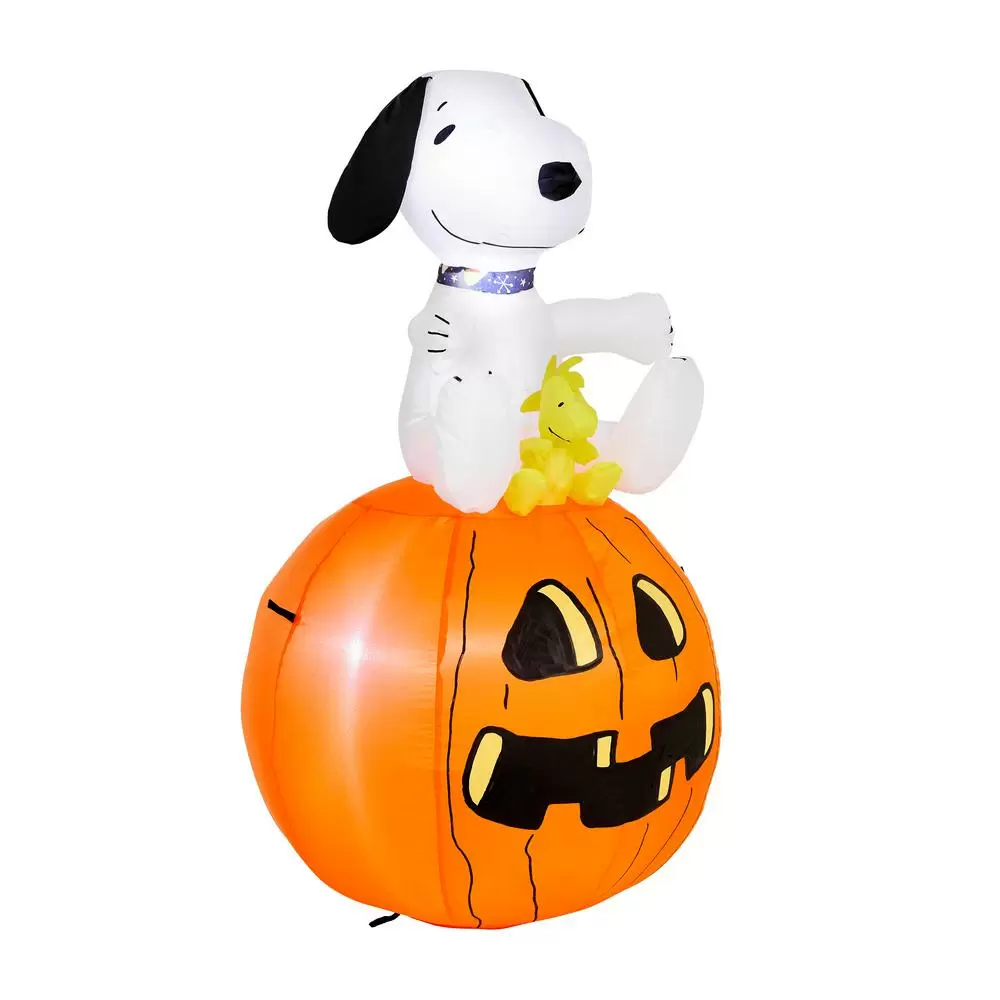 Photo 1 of 3.5 ft. Snoopy with Halloween Collar and Woodstock on Pumpkin Airblown Peanuts H