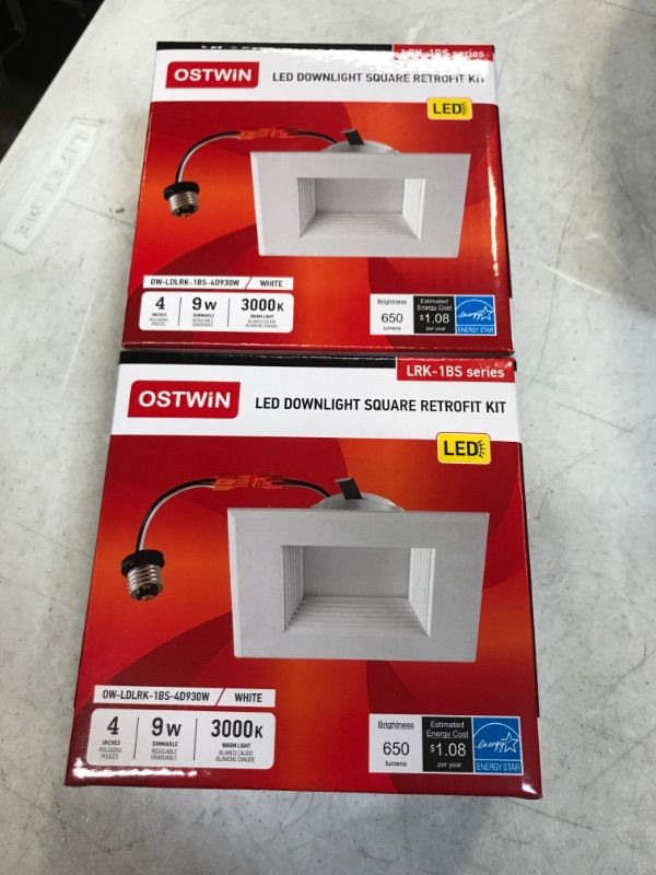 Photo 1 of 2 pack OSTWIN 4 Inch Square LED Recessed Downlight,  Baffle Trim, Dimmable, 9W (65W Replacement), 650 Lm, 4000K (Bright White), Wet Rated, Retrofit Installation, ETL Listed
