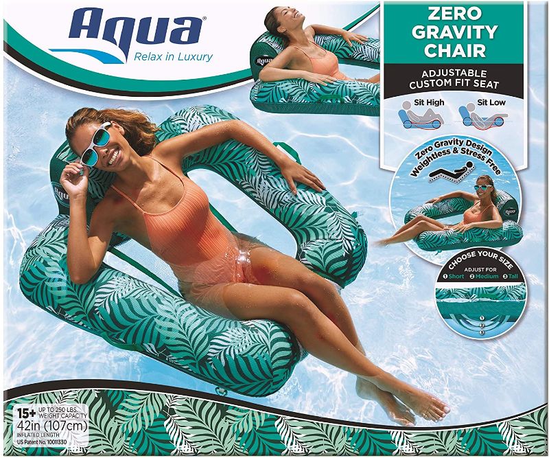 Photo 1 of AQUA Zero Gravity Pool Chair Lounge, Inflatable Pool Chair, Adult Pool Float, Heavy Duty, Teal Fern, Blue Teal - Zero G Pool Chair (AZL17290TL)
