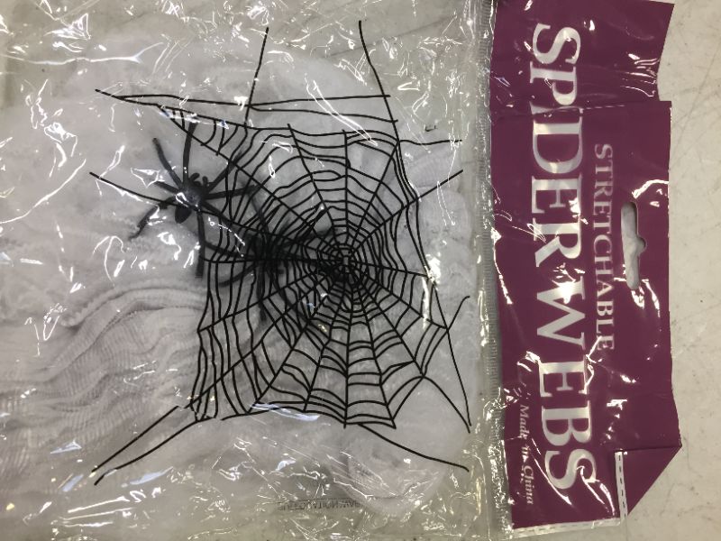 Photo 4 of 5 pack of SeasonsTrading White Stretchable Spider Web with Spiders - Halloween Decoration