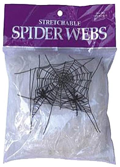 Photo 1 of 5 pack of SeasonsTrading White Stretchable Spider Web with Spiders - Halloween Decoration