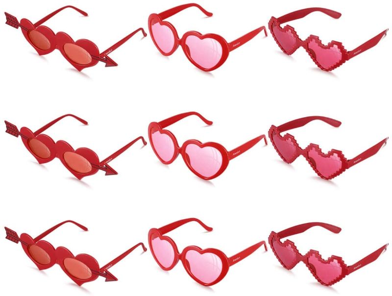 Photo 1 of Amosfun 9PCS Heart Shape Sunglasses Valentines Day Novelty Glasses Plastic Glasses for Girls Women for Valentine Party Holiday Birthday Party Favors