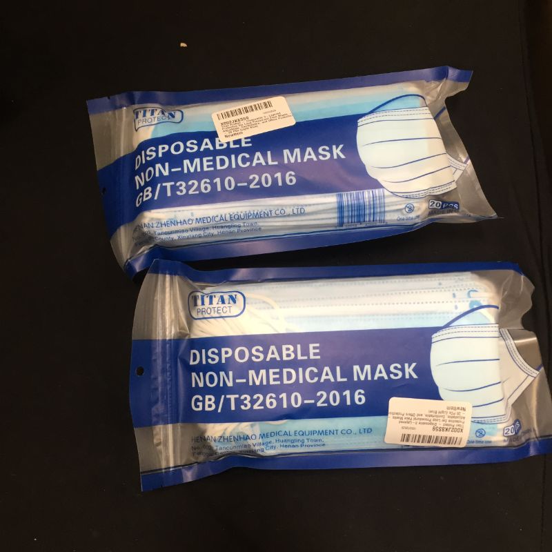 Photo 2 of Class 1 Protective Face Masks - TITAN PROTECT 3-Layer Disposable Face Mask - Non-Medical Mask Filters >95% of Particles - Elastic Ear Loop 2 pack 