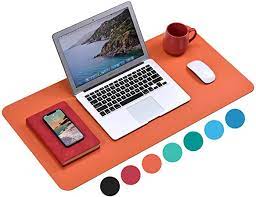 Photo 1 of Non-Slip Desk Pad 80 by 40 cm Waterproof Mouse Pad, PU Leather Desk Mat, Office Desk Cover Protector, Desk Writing Mat for Office/Home/Work/Cubicle (Orange)