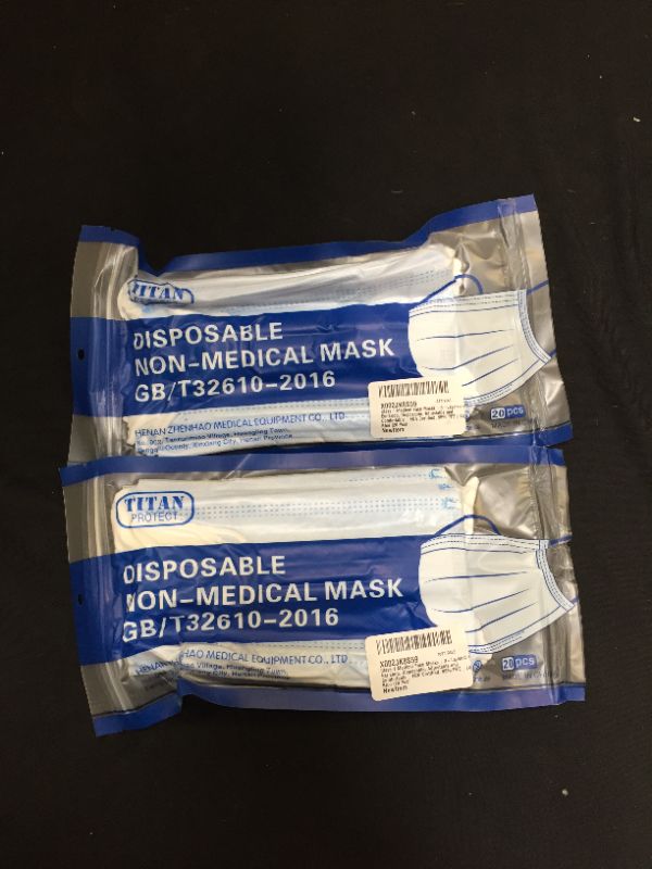 Photo 2 of Class 1 Protective Face Masks - TITAN PROTECT 3-Layer Disposable Face Mask - Non-Medical Mask Filters >95% of Particles - Elastic Ear Loop 2 pack 