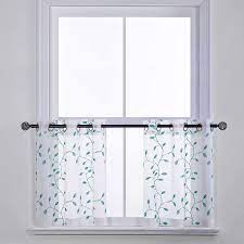 Photo 1 of CUTEWIND Bathroom Sheer Tier Curtains 24 Inch Length for Small Window Embroidered Kitchen Tiers Voile Grommet Top Short Window Treatment 2 Panels (Set of 2, Aqua Blue, 30×24 Inch)
