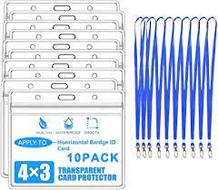 Photo 1 of 10 Pack Card Protector Sleeve with Lanyards, Card Holder, 3x4 ID Badge Holder, Clear Plastic Sleeve Cover Waterproof Resealable Zip for Travel (10 Pack with Lanyard)