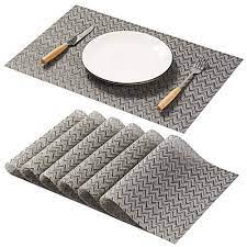 Photo 1 of AHHFSMEI Placemats Vinyl Plastic Crossweave Table Mats Non-Slip Easy Clean Heat Resistant Place Mats for Dining Set of 6pcs (Grey)