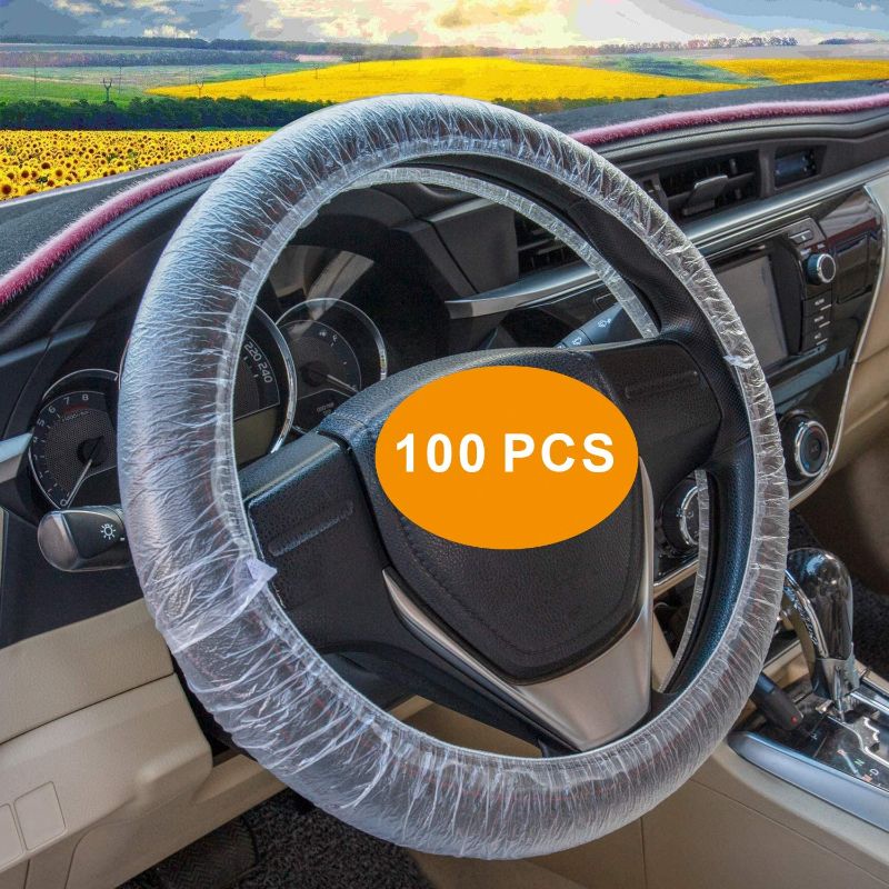Photo 1 of 100pcs Universal Disposable Plastic Steering Wheel Cover---2 PACK 
