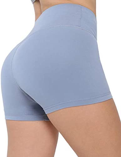 Photo 1 of CHRLEISURE Workout Booty Spandex Shorts for Women, High Waist Soft Yoga Bike Shorts gray blue small
