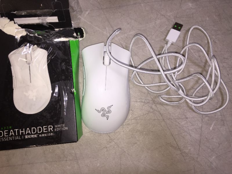 Photo 1 of Razer DeathAdder Essential Gaming Mouse: 6400 DPI Optical Sensor - 5 Programmable Buttons - Mechanical Switches - Rubber Side Grips - Mercury White
