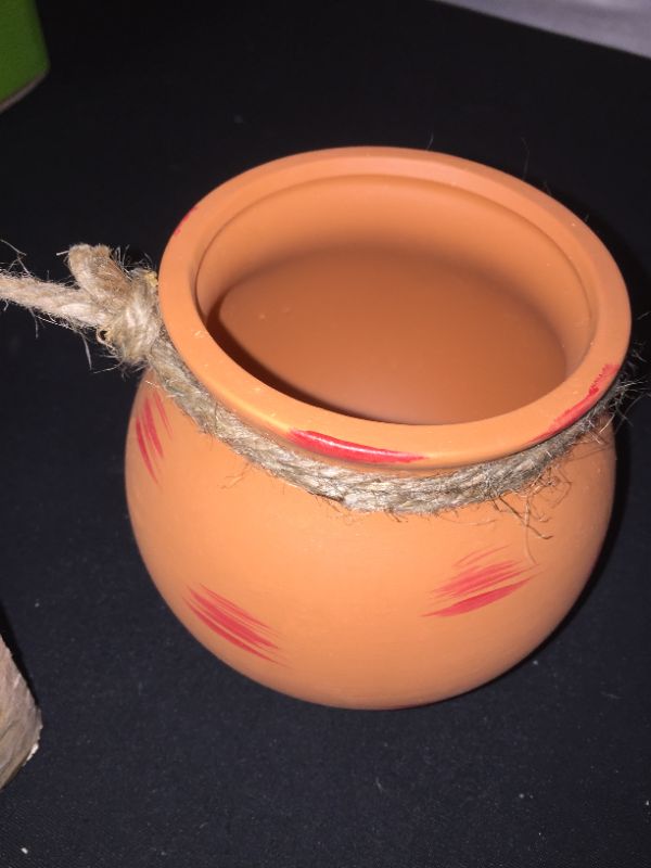 Photo 2 of 4 pc ceramic decoration mini pots with rope attachment 