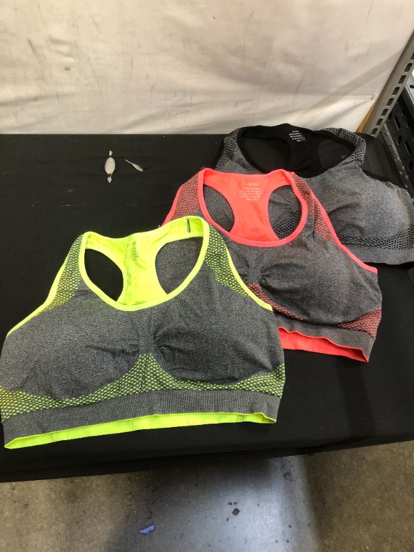 Photo 1 of 3 PCK WOMENS SPORTS BRA BLACK/CORAL/NEON YELLOW
SIZE 4XL/5XL