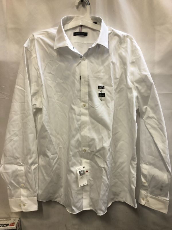 Photo 1 of Tommy Hilfiger Men's Dress Shirt Slim Fit Non Iron Solid WHITE 
SIZE 18 36/37
