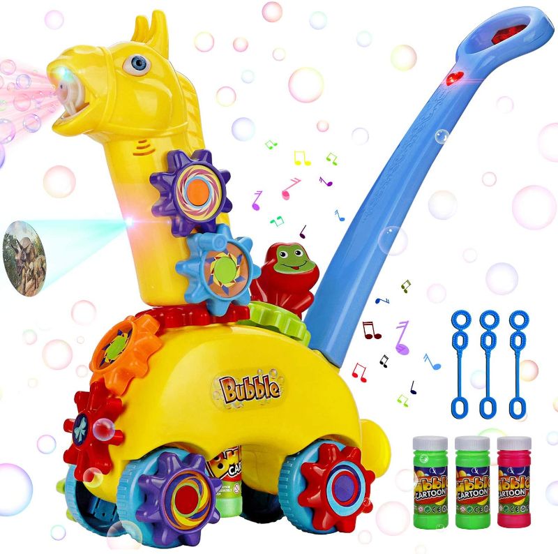 Photo 1 of Forty4 Bubble Mower for Toddlers, Music & Light Bubble Lawn Mower, Anti-Leak Design Bubble Machine with Dinosaur Projector, Push Toy for Toddler, Gifts for Preschool Boys Girls 1-3 Year Old and Up
