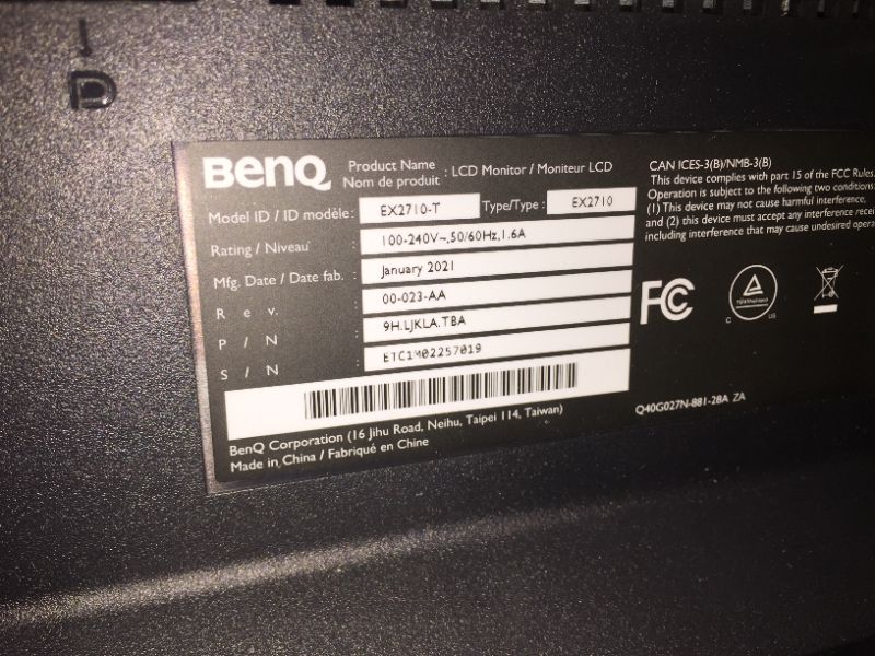 Photo 5 of SELLING FOR PARTS BROKEN SCREEN BenQ MOBIUZ EX2710 27 Inch 144Hz IPS Gaming Monitor | HDRi | 1080P 1ms | FreeSync Premium | Speakers
