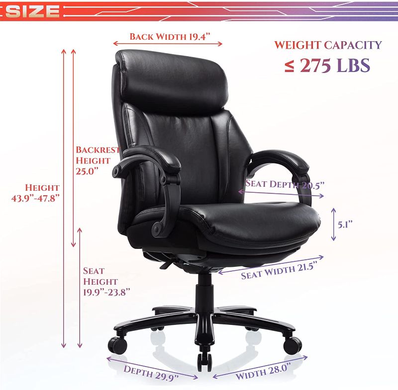 Photo 1 of STARSPACE High Back Big & Tall 400lb Bonded Leather Office Chair Large Executive Desk Computer Swivel Chair - Heavy Duty Metal Base, Adjustable Tilt Tension, Ergonomic Design for Lumbar Support, Brown
