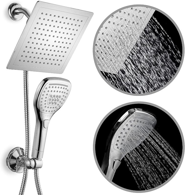 Photo 1 of DreamSpa Ultra-Luxury 9" Rainfall Shower Head/Handheld Combo. Convenient Push-Button Flow Control Button for easy one-handed operation. Switch flow settings with the same hand! Premium Chrome 4 pack 
