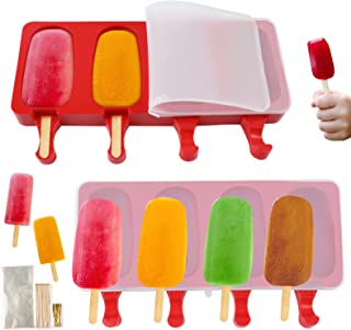 Photo 1 of 2 Pack Cakesicle Molds Silicone 4 Cavities Large Popsicle Mold Homemade Ice Cream Mold for DIY Ice Cream(Red)