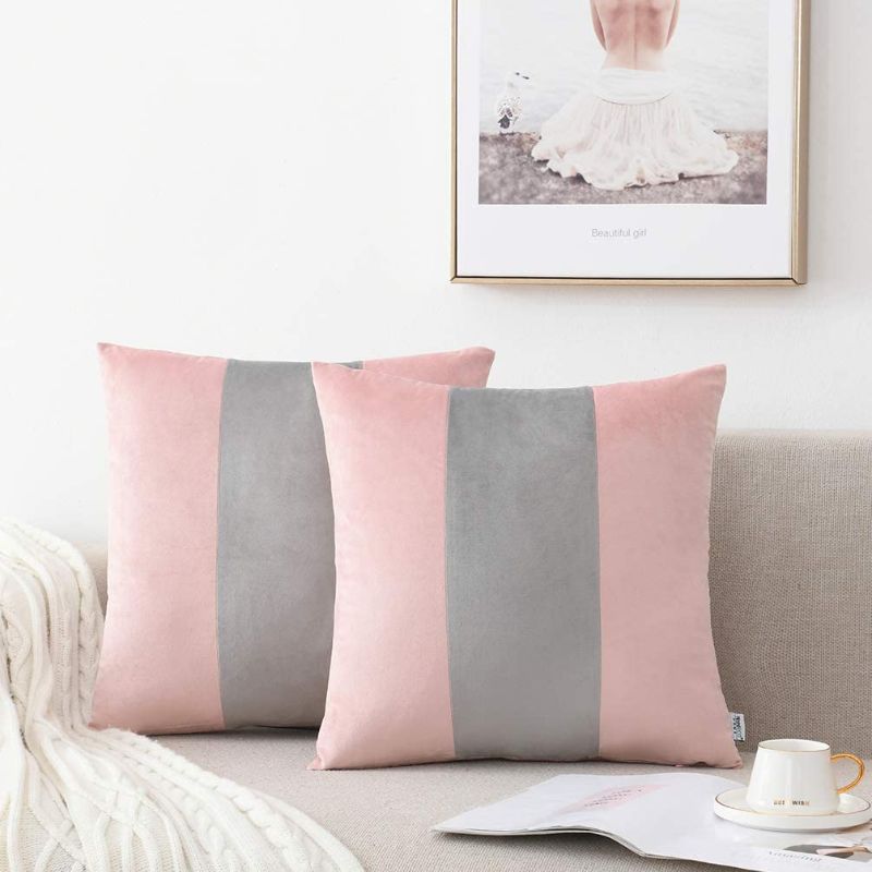 Photo 1 of 
NordECO HOME Set of 2 Throw Pillow Covers - Velvet Soft Decorative Cushion Covers for Bed Home Decoration, 18 x 18, Pink