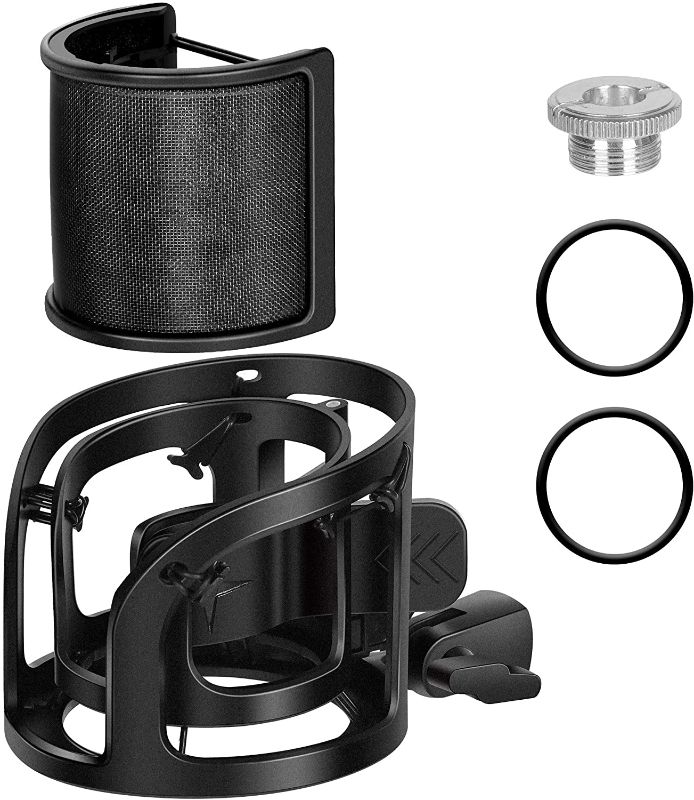 Photo 1 of InnoGear Microphone Shock Mount with Pop Filter, Adjustable Mic Anti-Vibration Suspension Shock Mount Holder Clip with Screw Adapter for Diameter of 40-61mm Microphones