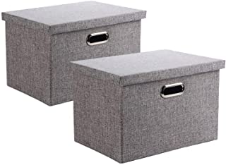 Photo 1 of Wintao Storage Bins with Lids, Foldable Decorative Storage Box Linen Fabric Containers Cube Baskets Organizer with Cover for Home Bedroom Closet Office (Gray-2Pack 17.3x12.3x11.4in).