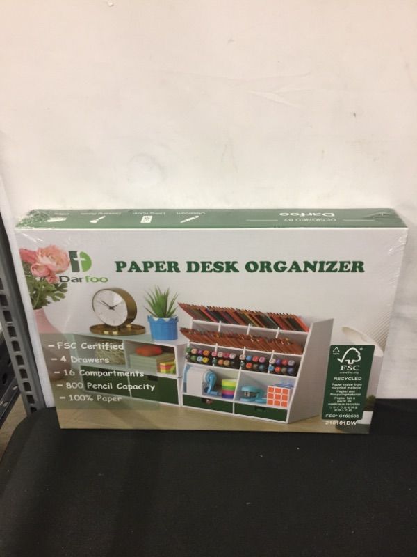 Photo 1 of White Desk Organizer and Accessories with 4 Drawers & 16 Compartments Twice Capacity - Art Supply Organizer for Home