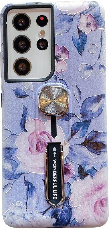 Photo 1 of Samsung Galaxy S21+ 5G Case for Women,Hosgor Floral Print Kickstand Finger Grip Design Rugged Shockproof Slim Soft TPU + PC Dual Layer Ring Strap Cover 