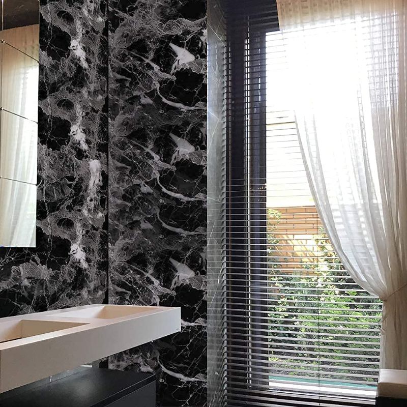 Photo 1 of Black Marble Pattern Smooth Surface Self-Adhesive Paper Use for Wall Furniture Bathroom Strap Mesh Easy to Cut Easy to Remove 11.8In X78.7In 3 ROLLS