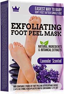 Photo 1 of Exfoliating Foot Peel Mask - Pack of 2 Lavender Scented Booties with Aloe Vera - Rough Heels Dead Skin Cells and Calluses Remover